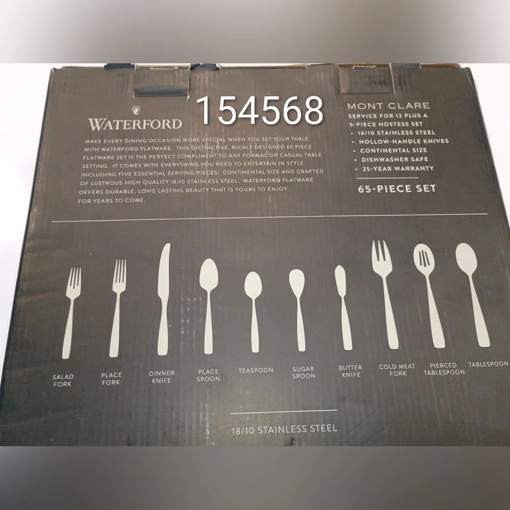 Waterford MONT CLARE STAINLESS 65-PIECE FLATWARE SET, NEW IN BOX
